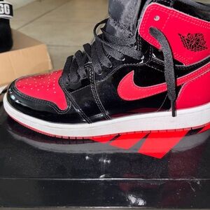 Nike Black and Red Patent Leather High-Top Sneaker